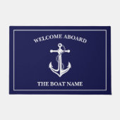 あなたのボート名いかりブルーウェルカムクオンボードDoormat ドアマット (正面)