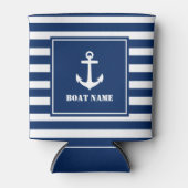 あなたのボート名いかりブルーストライプの 缶クーラー (正面)