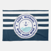 あなたのボート名いかりブルーホワイト キッチンタオル (横)