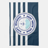 あなたのボート名いかりブルーホワイト キッチンタオル (縦)