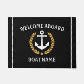 あなたのボート名いかりローレルウェルカムアボードブラック ドアマット (正面)