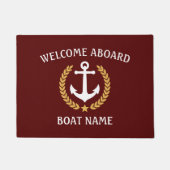 あなたのボート名いかりローレルウェルカムアボードレッド ドアマット (正面)