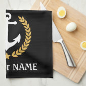 あなたのボート名いかり金ゴールドスタイルローレルブラック キッチンタオル (四つ折り)