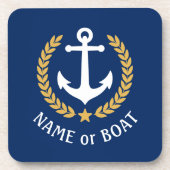 あなたのボート名いかり金ゴールドローレルスターネイビー コースター (正面)