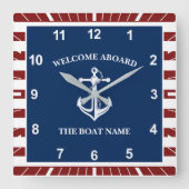 あなたのボート名いかり スクエア壁時計 (正面)