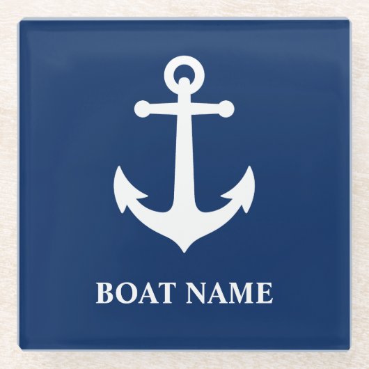 あなたのボート名とヴィンテージ航海のいかり ガラスコースター (正面)