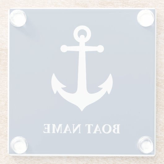 あなたのボート名とヴィンテージ航海のいかり ガラスコースター (裏面)