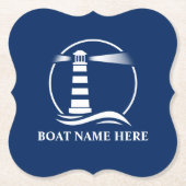 あなたのボート名または文字クラシックライトハウスブルー ペーパーコースター (正面)