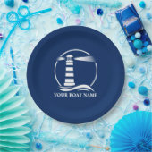 あなたのボート名または文字ライトハウスネイビーブルー ペーパープレート (パーティー)