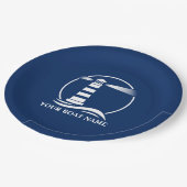 あなたのボート名または文字ライトハウスネイビーブルー ペーパープレート (アングル)