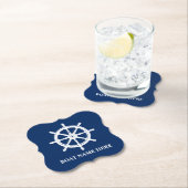 あなたのボート名または文字船ホイールヘルムブルー ペーパーコースター (インサイチュ)