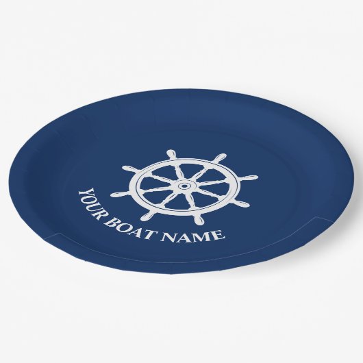 あなたのボート名または文字船ホイールヘルム ペーパープレート (アングル)