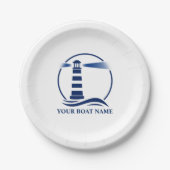 あなたのボート名または文字&クラシックライトハウス ペーパープレート (正面)