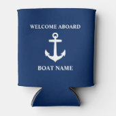 あなたのボート名ウェルカムクアボードいかりブルー 缶クーラー (正面)