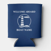 あなたのボート名ウェルカム船クラシック灯台 缶クーラー (正面)
