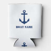 あなたのボート名クラシックいかりネイビーブルー&ホワイト 缶クーラー (正面)