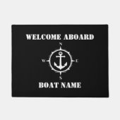 あなたのボート名コンパスいかりウェルカムアボードブラック ドアマット (正面)