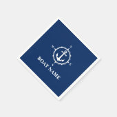 あなたのボート名コンパスいかりブルー スタンダードカクテルナプキン (角)