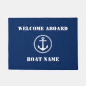 あなたのボート名シーいかりネイビーブルーウェルカムクルーボード ドアマット (正面)