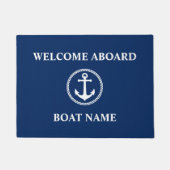 あなたのボート名シーいかりブルーウェルカムアボード ドアマット (正面)