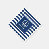 あなたのボート名シーいかりブルーストライプズ スタンダードカクテルナプキン (角)