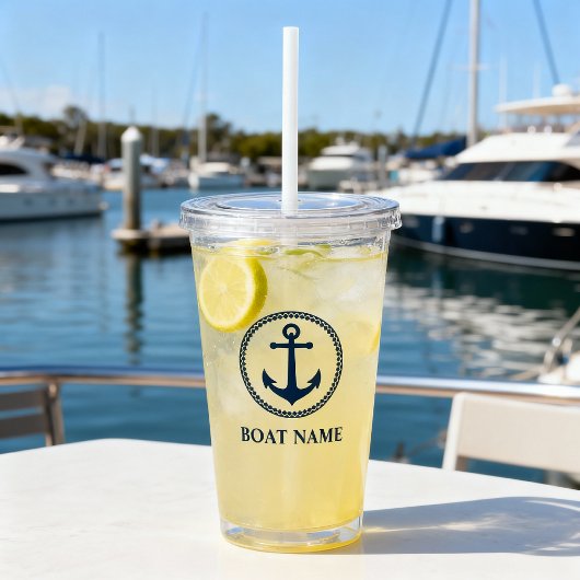 あなたのボート名シーいかりブルー アクリルタンブラー