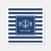 あなたのボート名シーホースいかりブルーストライプズ スタンダードカクテルナプキン (正面)