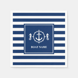あなたのボート名シーホースいかりブルーストライプズ スタンダードカクテルナプキン