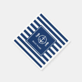 あなたのボート名シーホースいかりブルーストライプズ スタンダードカクテルナプキン (角)