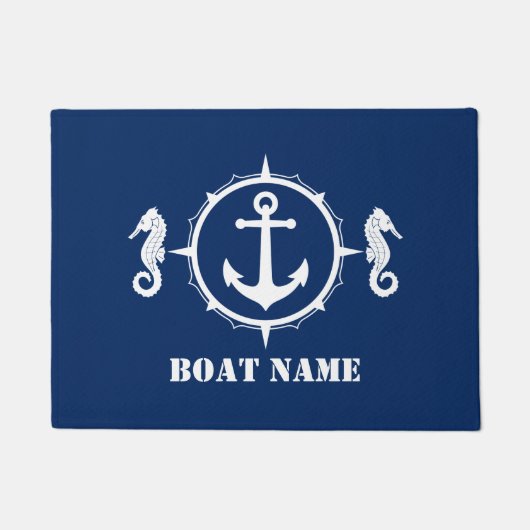 あなたのボート名シーホース航海のいかりネイビーブルー ドアマット (正面)