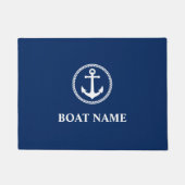 あなたのボート名シー航海のいかりネイビーブルーホワイト ドアマット (正面)