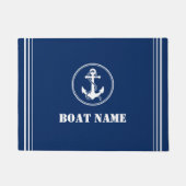 あなたのボート名ロープ&いかりネイビーブルーエントリ ドアマット (正面)