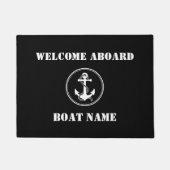 あなたのボート名ロープ&いかりブラックウェルカムクボード ドアマット (正面)