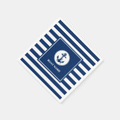 あなたのボート名ロープ&いかりブルーストライプズ スタンダードカクテルナプキン (角)