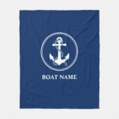 あなたのボート名ロープ&いかりブルー フリースブランケット (正面)