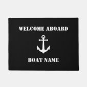 あなたのボート名ヴィンテージいかりウェルカムアボードブラック ドアマット (正面)