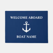 あなたのボート名ヴィンテージいかりブルーウェルカムアボード ドアマット (正面)