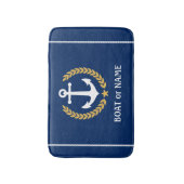 あなたのボート名航海のいかり金ゴールドローレルネイビー バスマット (正面縦)