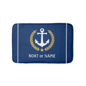 あなたのボート名航海のいかり金ゴールドローレルネイビー バスマット (正面)