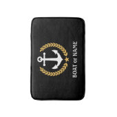 あなたのボート名航海のいかり金ゴールドローレルブラック バスマット (正面縦)