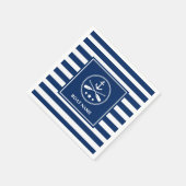 あなたのボート名航海のいかり&オーズブルーストライプの スタンダードカクテルナプキン (角)