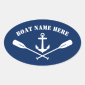 あなたのボート名航海のいかり&オールクラシックズ海軍 楕円形シール (正面)