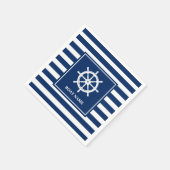 あなたのボート名航海の船車輪ヘルムストライプの スタンダードカクテルナプキン (角)