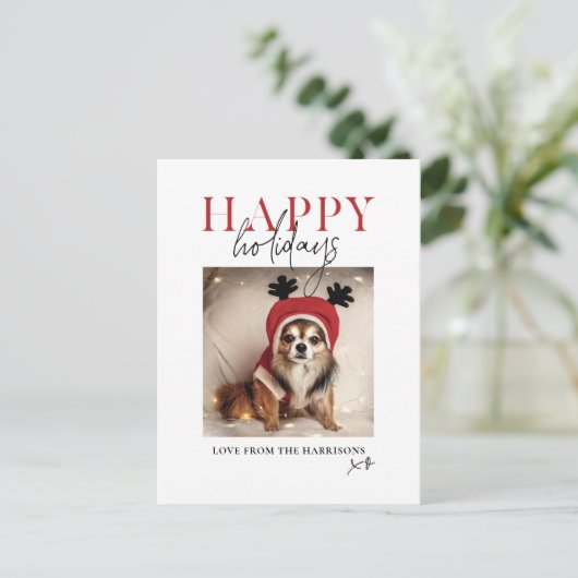 あなたのミニマルペット犬の写真あなたのメッセージのクリスマス シーズンポストカード (スタンド正面)