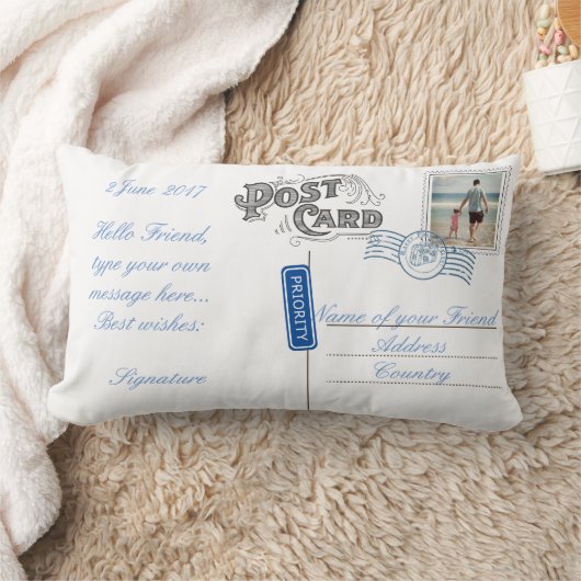 あなたのメッセージが付いているカスタマイズ可能な郵便はがきの枕 ランバークッション (ブランケット)