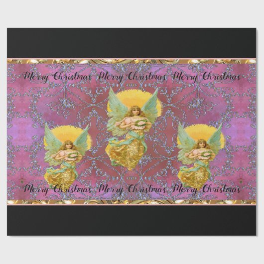 あなたのメッセージの浮遊天使のクリスマス+ ラッピングペーパー (フラット)