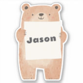 あなたのメッセージまたは名前かわいいクマ保持標識 シール (正面)
