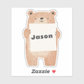 あなたのメッセージまたは名前かわいいクマ保持標識 シール (シート)
