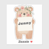 あなたのメッセージまたは名前かわいい女の子のクマ保持サイン シール (シート)
