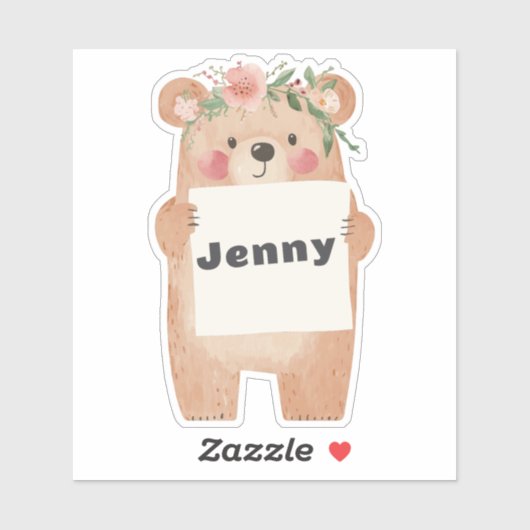 あなたのメッセージまたは名前かわいい女の子のクマ保持サイン シール (シート)